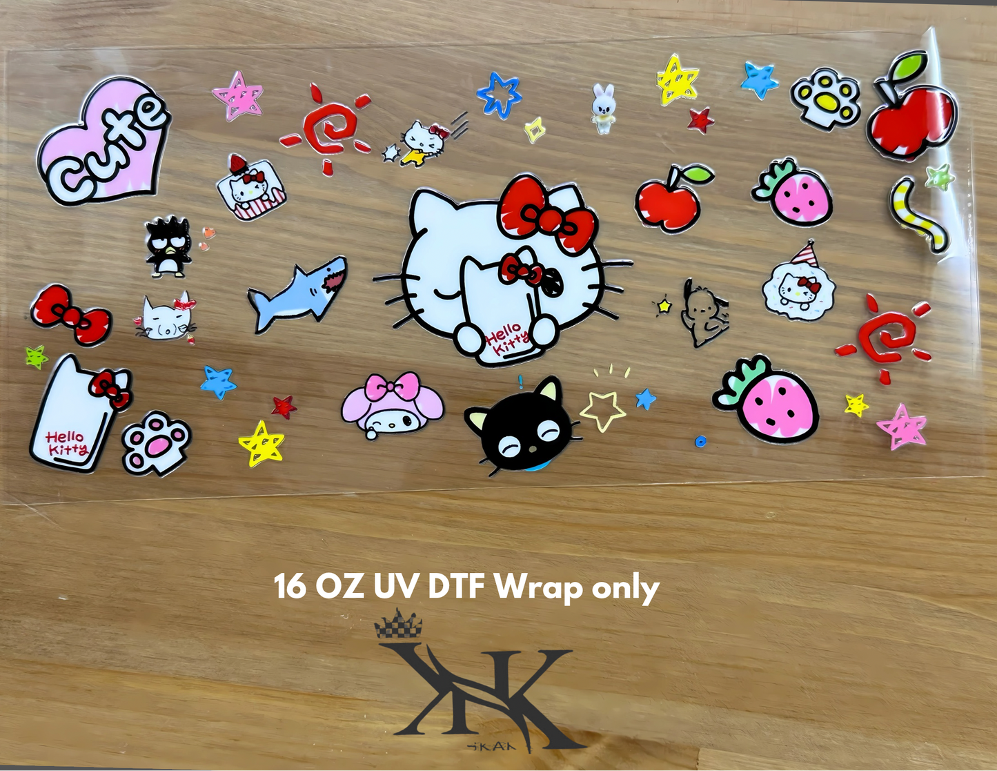 (Double Side ) playing with phone halo kitty UV DTF wrap only