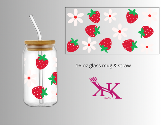 Strawberry Daisy Glass 16oz Mug