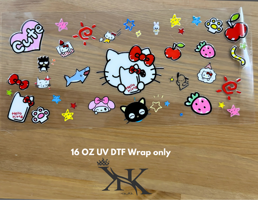 (Double Side ) playing with phone halo kitty   UV DTF wrap only