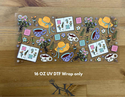 (Double Side ) Hat with bow & coffee cup UV DTF wrap only
